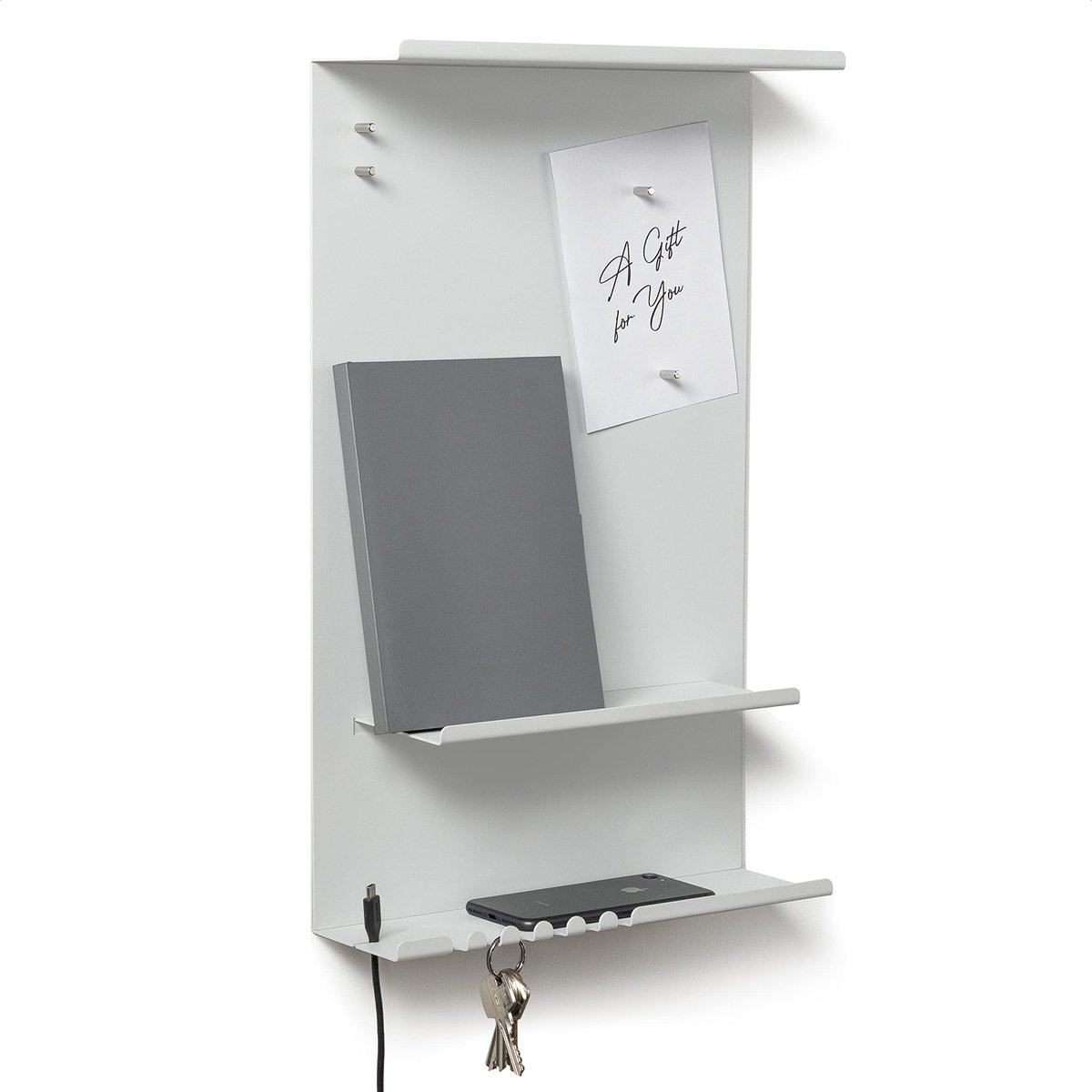 Wandorganisator 3-in-1 - metalen wandplank 30 x 9 x 49 cm - met magnetisch bord en magneten - ShopVlot