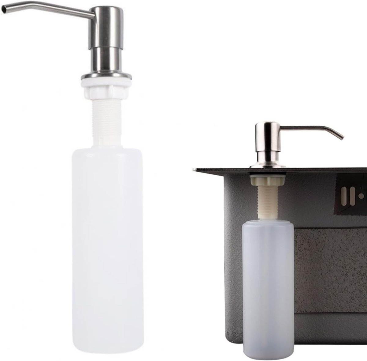Stainless Steel Seif dispenser voor de gootsteen, ingebouwde 300ml lotionfles voor keuken en badkamer
