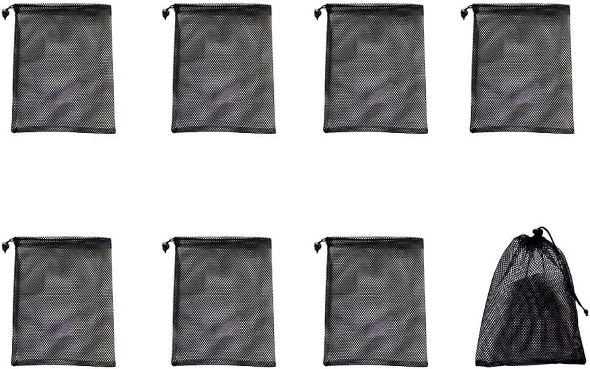 Pondfilter Netzak met Trekkoord - Set van 8, Ideaal voor Vijverpompen en Waterfilter Toebehoren (30x40cm, Zwart)