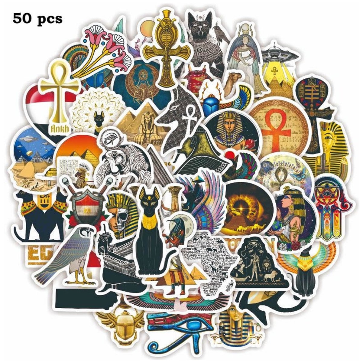 50 Egypte Stickers – Piramides, Ankh, Goden & Anubis – Reizen & Cultuur