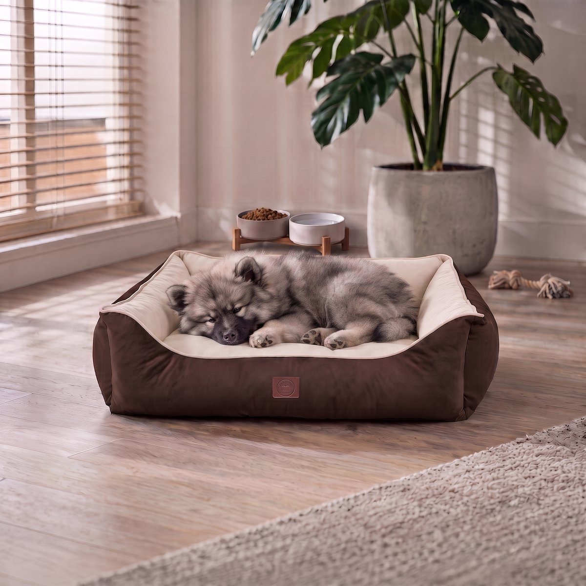 INDECOR Hondenbed – Hondenkussen – Wasbaar Hondenbed met Antislip Bodem – Zacht & Comfortabel Hondenkussen – Hondenmand voor Kleine & Middelgrote Honden – Bruin-Beige