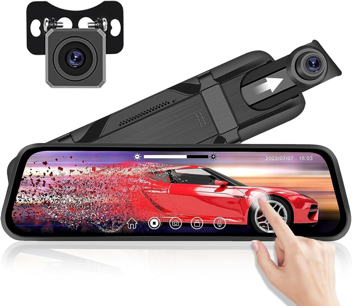 Dual Dash Cam - Zwart - 9,66 inch - Achteruitkijkspiegel met 1080P Beeldkwaliteit - Voor Auto's en Vrachtwagens
