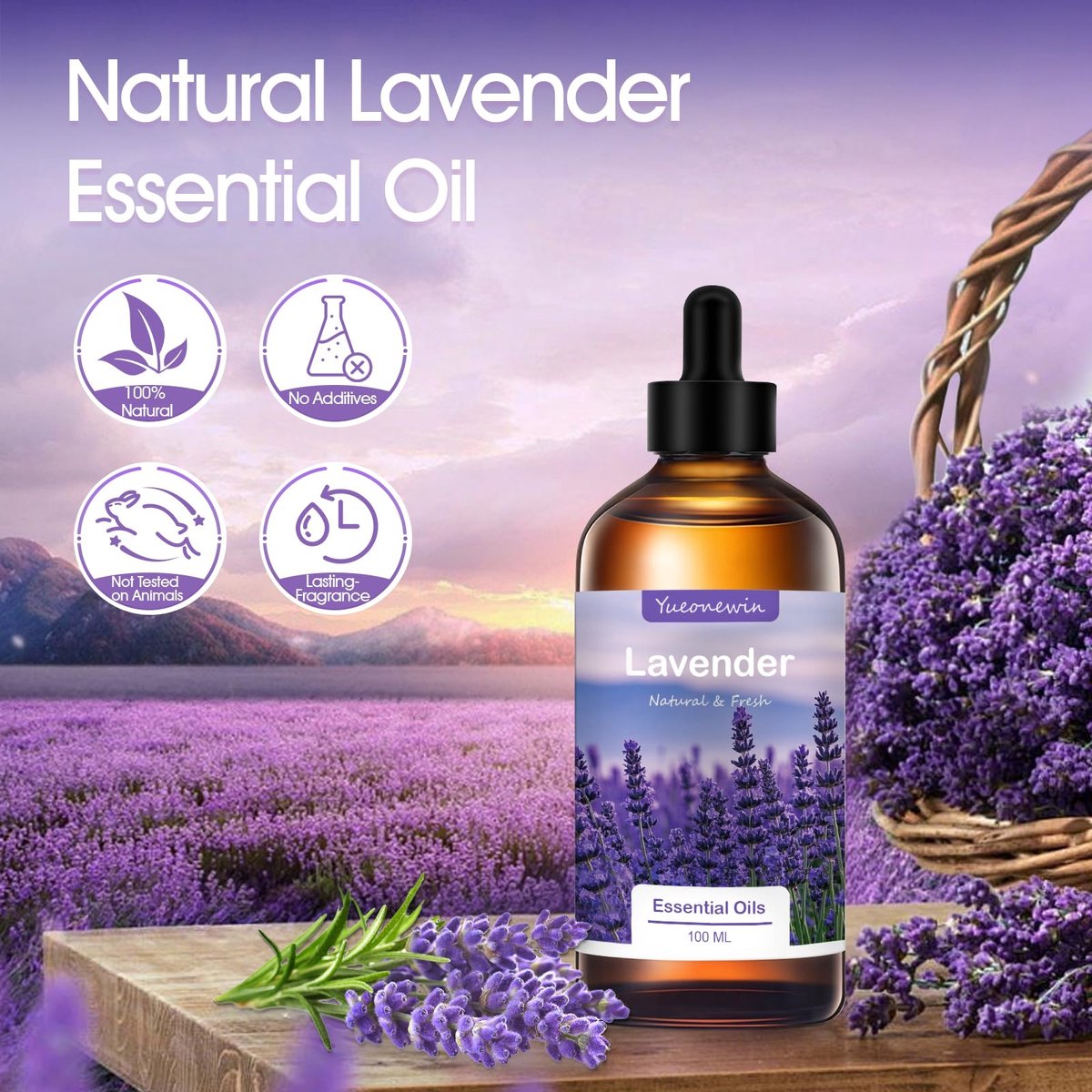 Etherische olie 100 ml - Lavendel - Natuurlijk - Ontspannen met diffuser - ShopVlot