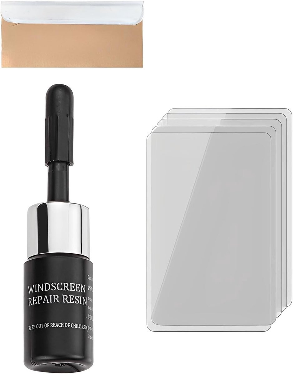 Windscreen Repair Kit voor Auto's - 3-delige Set met Mes en 5 Gelaagde Folies voor Glasbeschadigingen, Barsten en Krassen Reparatie