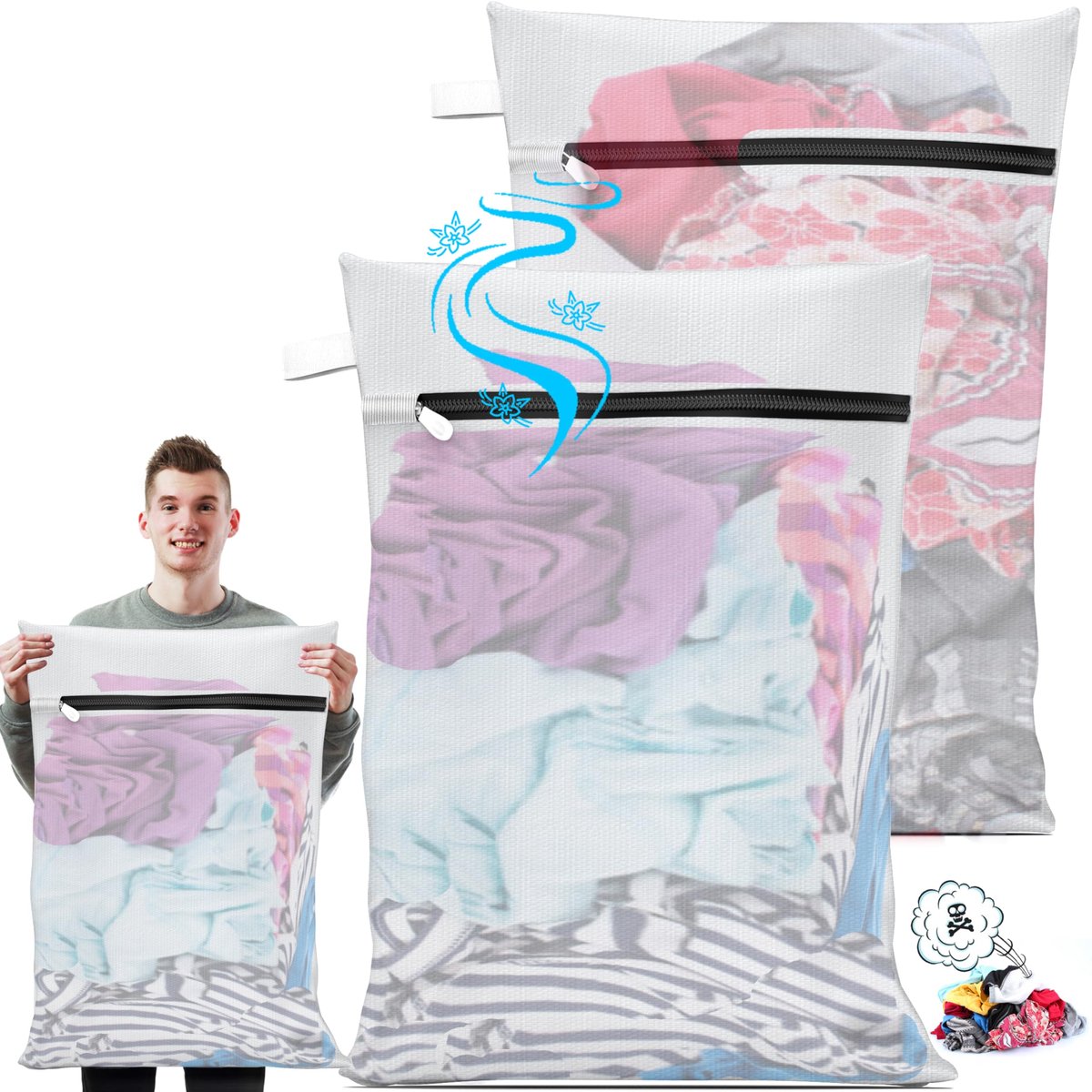 Waszakken set van 2 - 60x90 cm - 100% polyester - ademend en stevig - ideaal voor beddengoed - ShopVlot