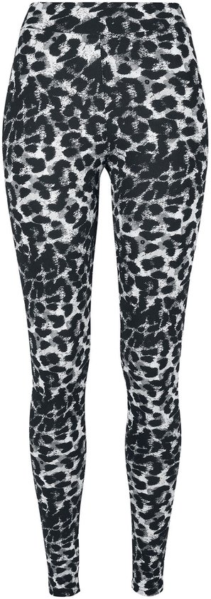 Zwarte legging met witte en grijze luipaardprint.