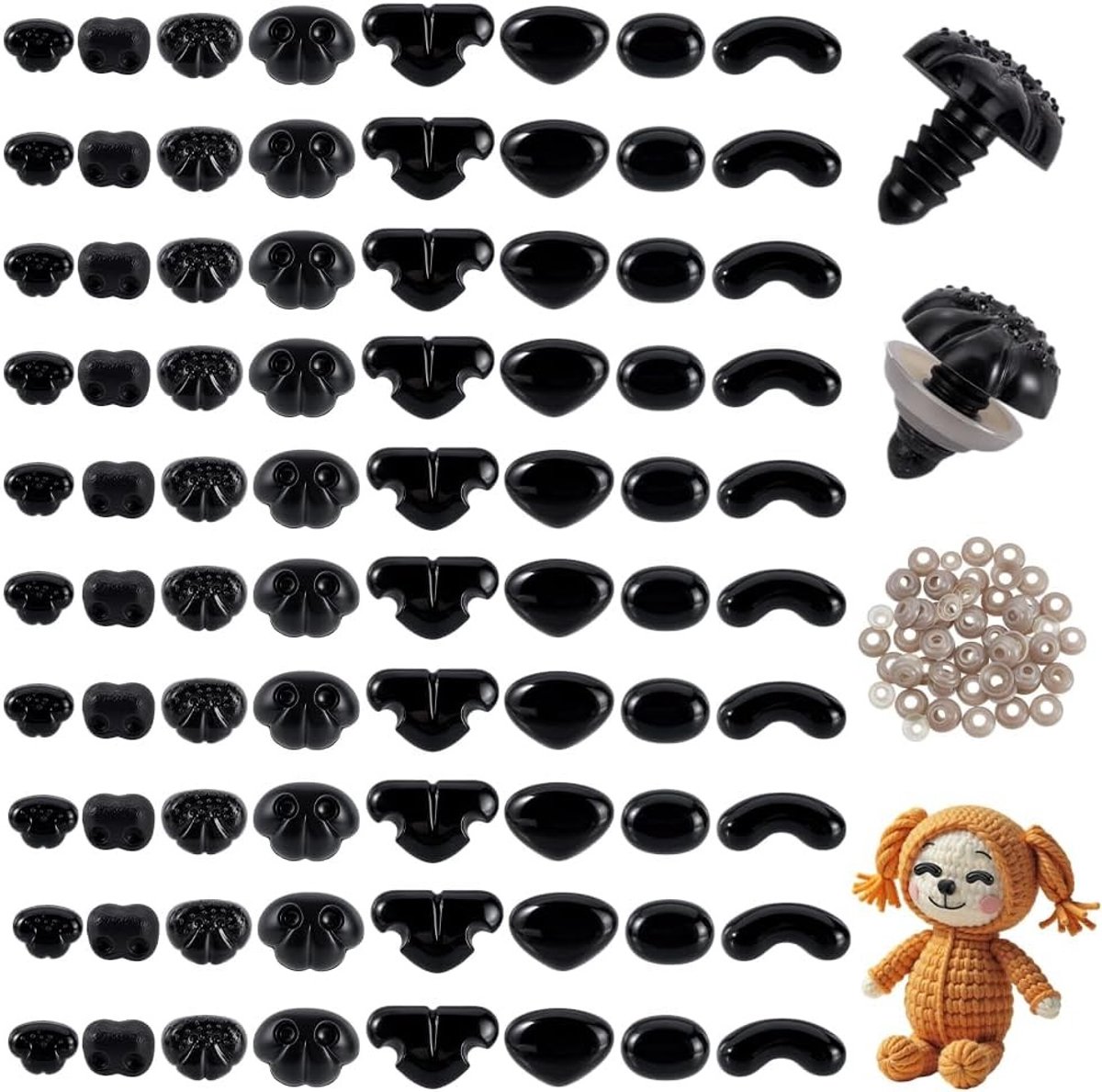 80 Stuks Matte Plastic Veiligheidsneuzen voor DIY Knuffels, Poppen en Beren - Zwarte Haakneuzen voor Creatieve Projecten
