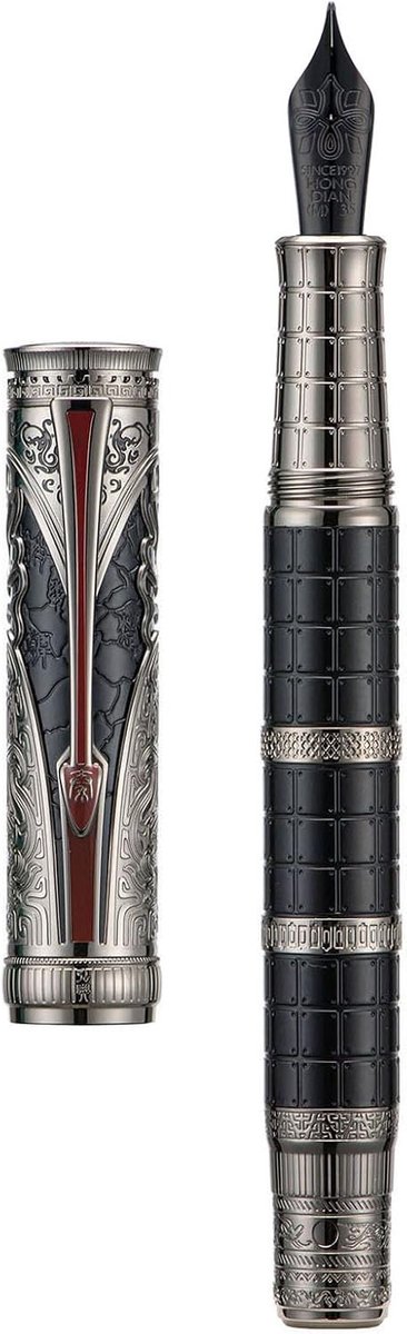 Stijlvolle vulpen met medium nib, retro Chinese totem gravure, inclusief converter en penbox set voor soepel schrijven