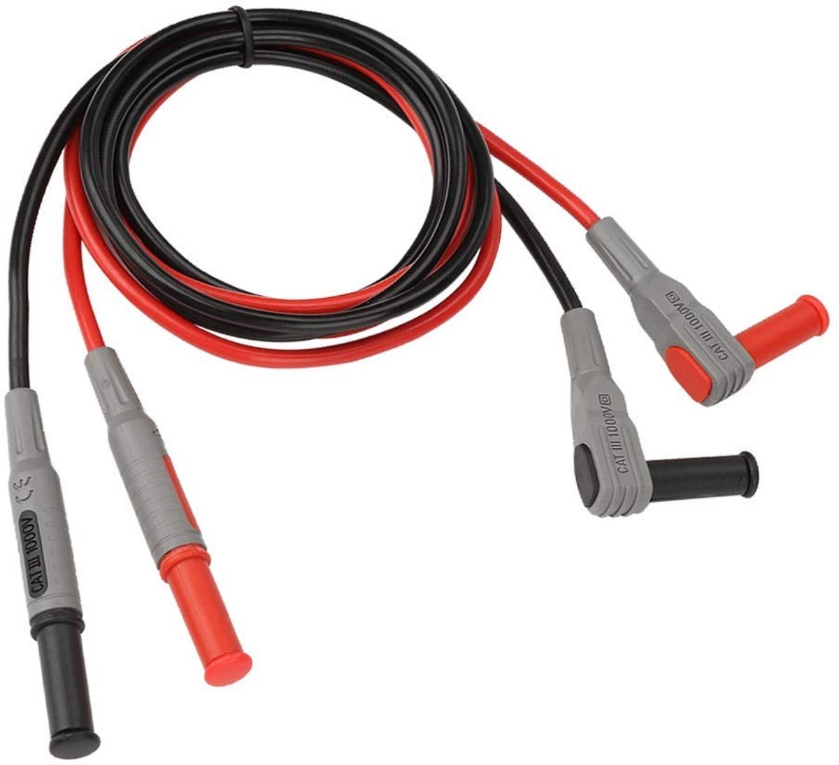 Testkabelset voor multimeters met rechte en hoekige aansluitingen - 4mm, 100cm, ideaal voor elektrische metingen en aansluitingen
