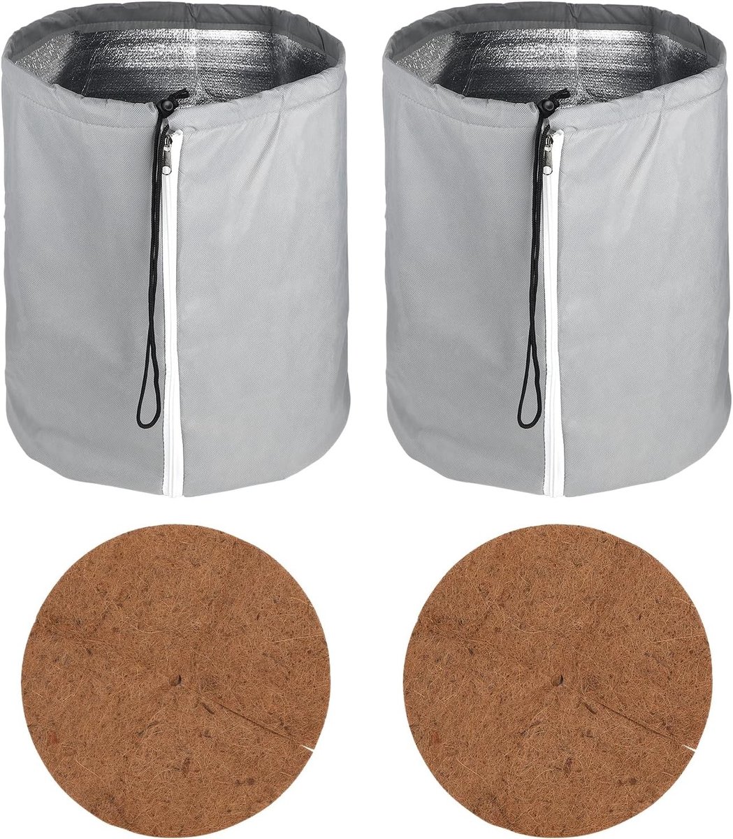 Hittebestendige Potbescherming 50 x 45 cm Herbruikbare Zak met Rits en Touw, 2 Stuks, Grijs, Ideaal voor Planten en Tuinieren