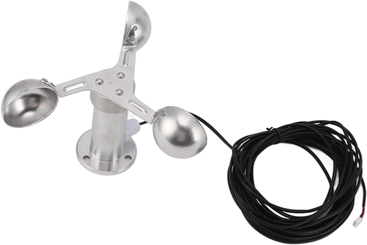 Wind Snelheid Sensor Anemometer met 3 Bekers, Nauwkeurige Metingen voor Energieproductie en Weermetingen, Inclusief 8m Kabel voor Betrouwbare Windmetingen
