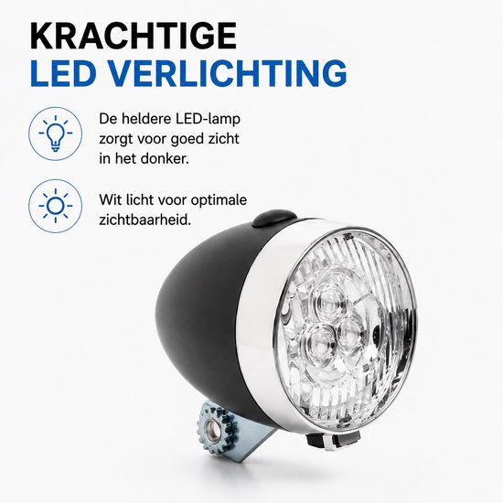 Fietskoplamp - Fietsverlichting - Retro Koplamp - Zwart — afbeelding 5