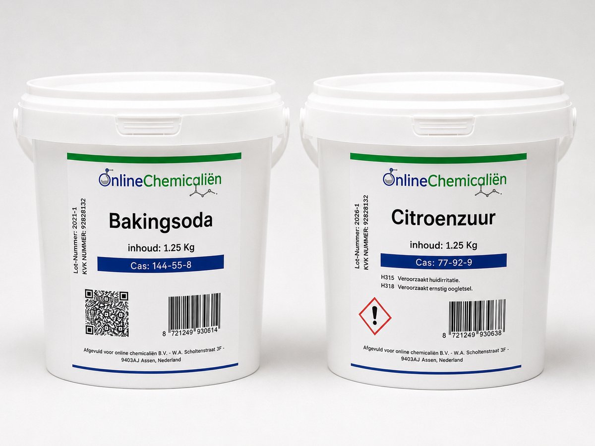 Online chemicalien - Baking Soda & Citroenzuur - 2 x 1.25 kg - Combinatieset - Huishoudelijk Gebruik