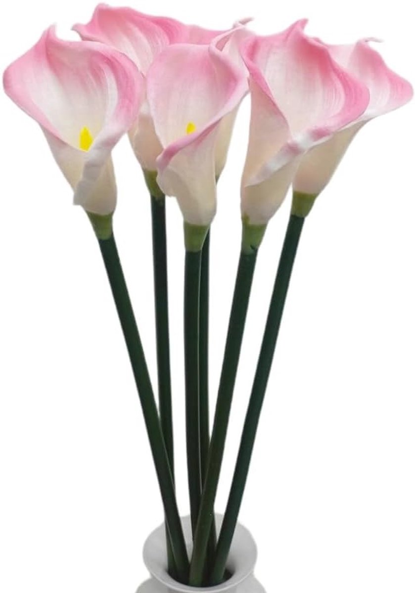 6 Stuks Kunstmatige Calla Lelies met Lange Steel van 66 cm - Faux Latex Bloemen voor Bruidsboeket en Thuisdecoratie (Lichtroze)