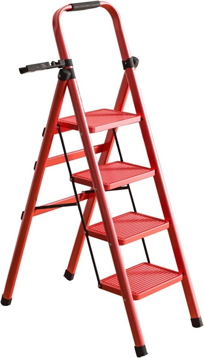 Opvouwbare ladder - Vouwladder met handgreep - Huishoudelijk werk - Brede antislip treden - 4 treden - Zwart