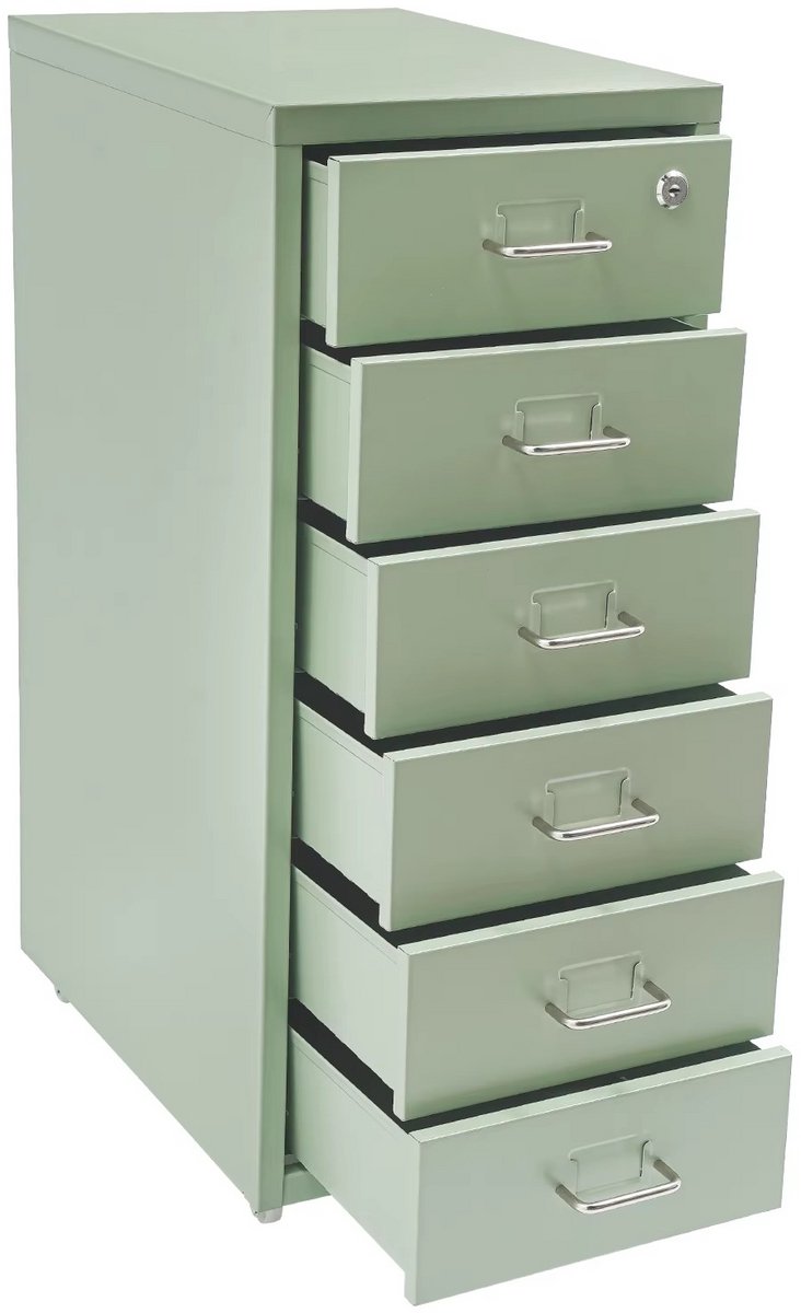 Stervia Archiefkast met 6 Laden – Met Wieltjes – Afsluitbaar Met Sleutel – Staal – Groen – 28 × 41 × 69 cm