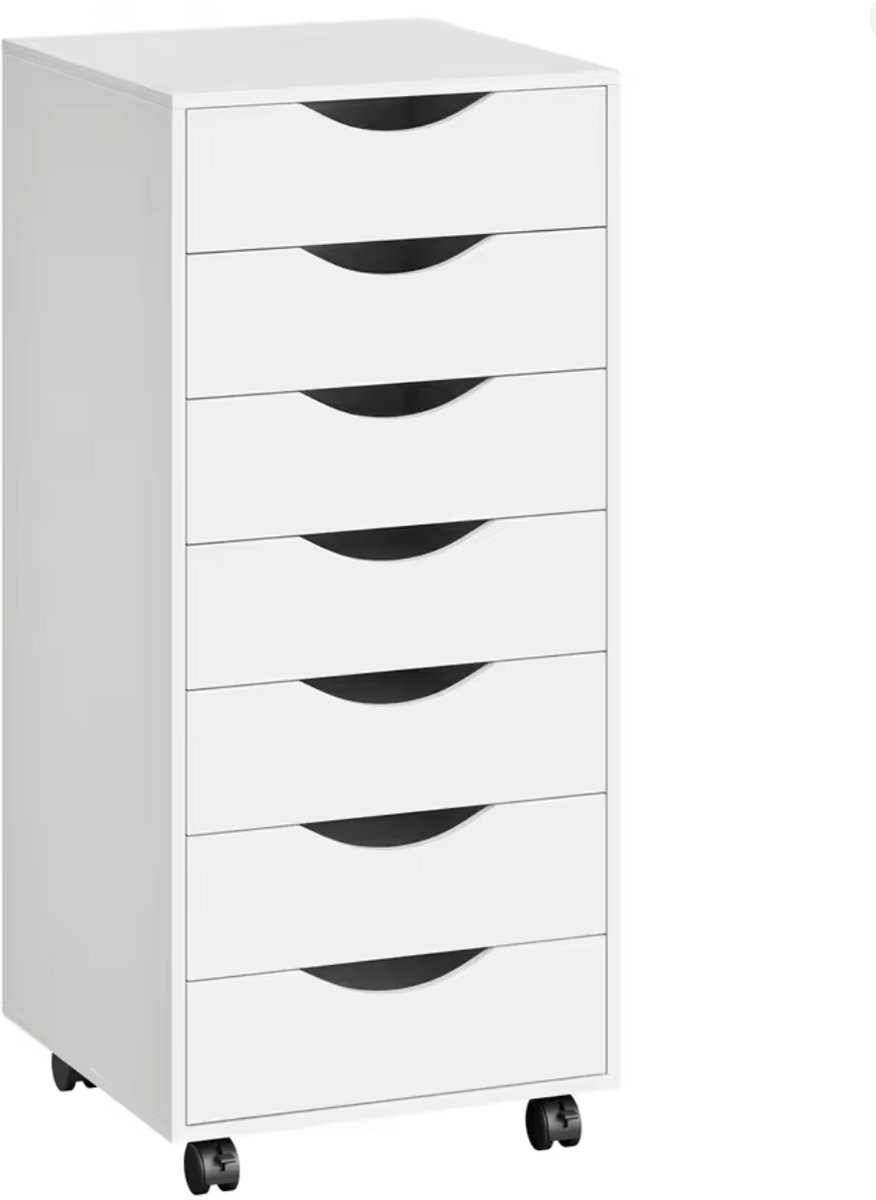 Stervia Kantoorkast Met 7 Lades - Op Wielen - Opbergkastje - Bureaukastje - Opbergkastje - Wit - 40 x 40 x 90 cm