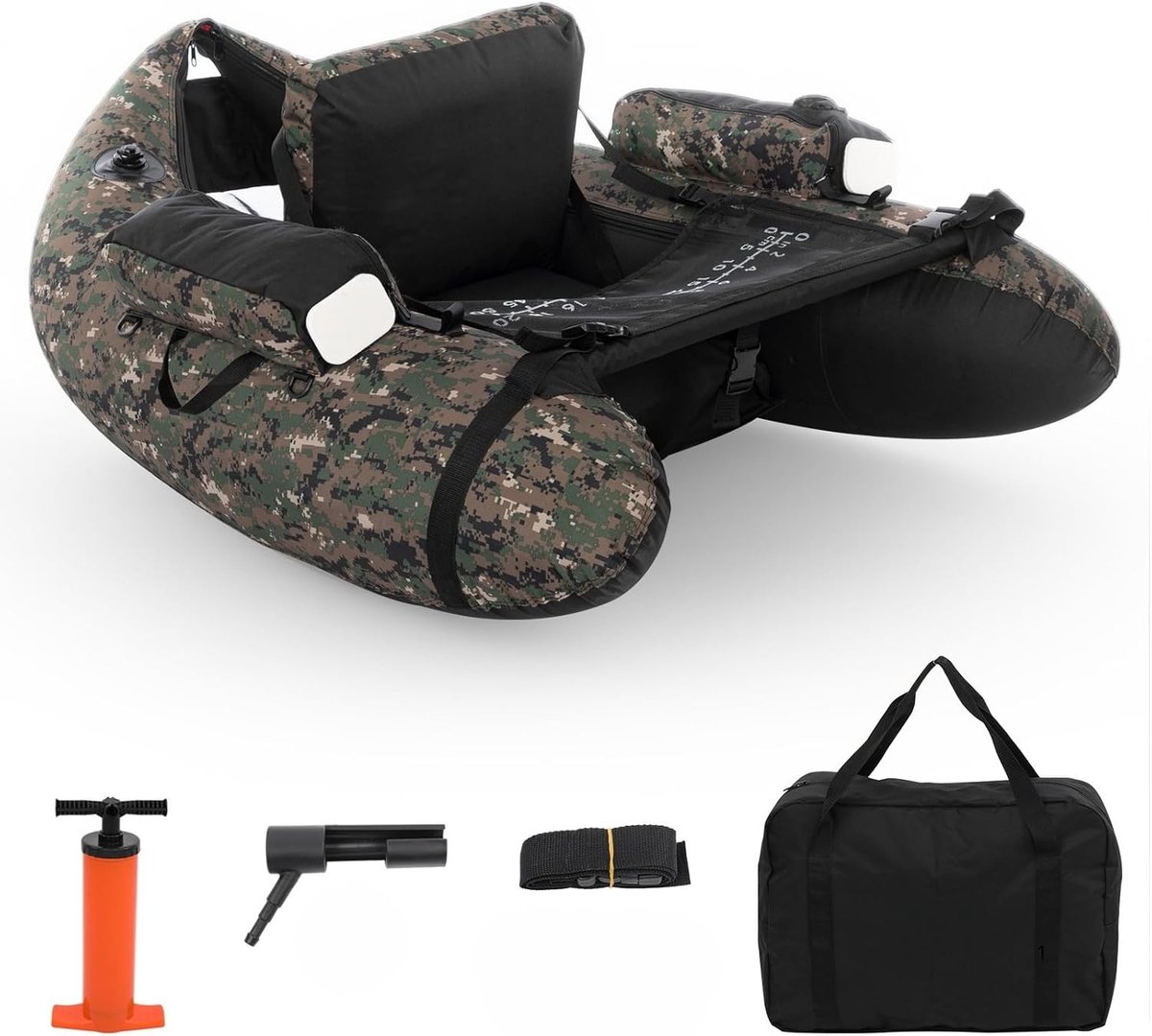 CINK & Co Belly Boat tot 150 kg - Met Hengelhouder en Handpomp - Inclusief Opbergtas en Reparatieset - Camouflage - 130 x 103 x 46 cm
