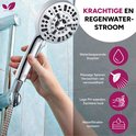 Zilveren douchekop met 10 sproeistanden, krachtiger en regenwater-stroom. Waterbesparend, verzachtende huid en waterfiltratiesysteem.