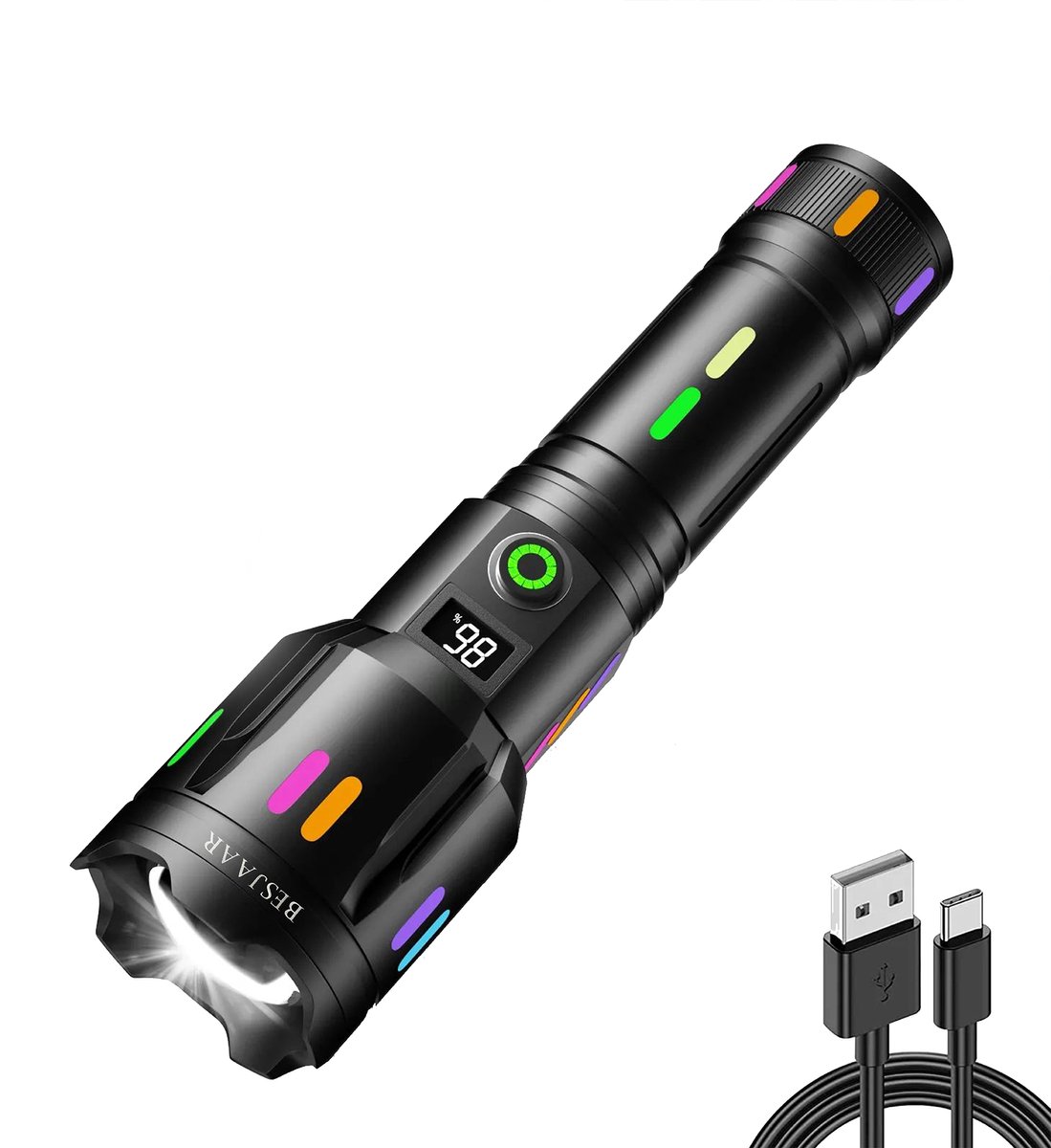 Besjaar® Zaklamp LED Oplaadbaar - Zaklamp - 5200mAh Batterij - 9000 Lumen - USB-C Oplaadbaar - Militaire Zaklamp - Zaklamp Militaire - IP65 Waterdicht