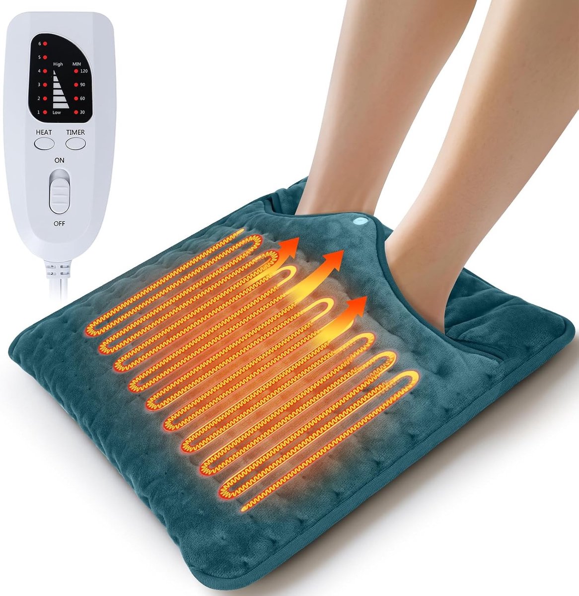 Elektrische Voetwarmer - Grasgroen - 40 x 40 cm - Verwarmingskussen met 6 Warmtestanden en Timer - Voor Dames, Heren en Senioren