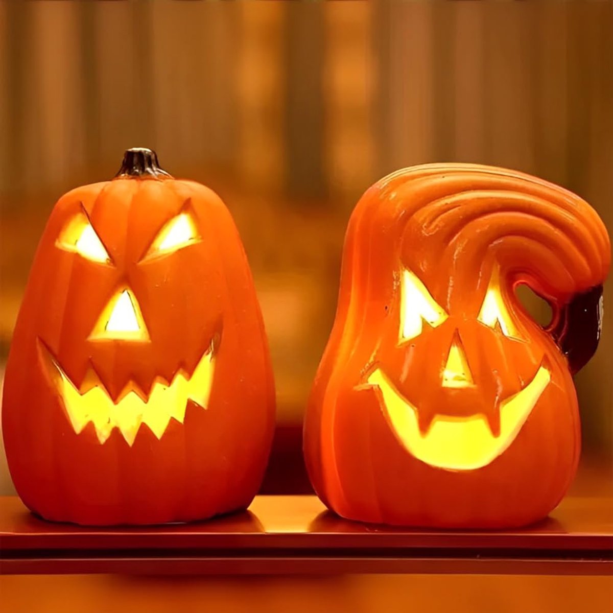 Halloween pompoendecoratie 2 stuks - LED-kaarslamp - batterijwerking - sfeervolle verlichting voor Halloween - ShopVlot
