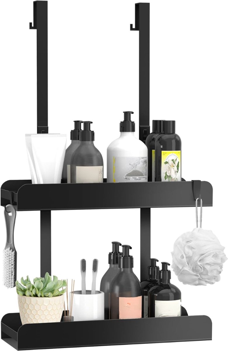 Lìon® Doucherek - Doucherek Zonder Boren - Telescopisch Doucherek - Doucherek Hangend - Zwart - 33cm x 12cm x 6cm
