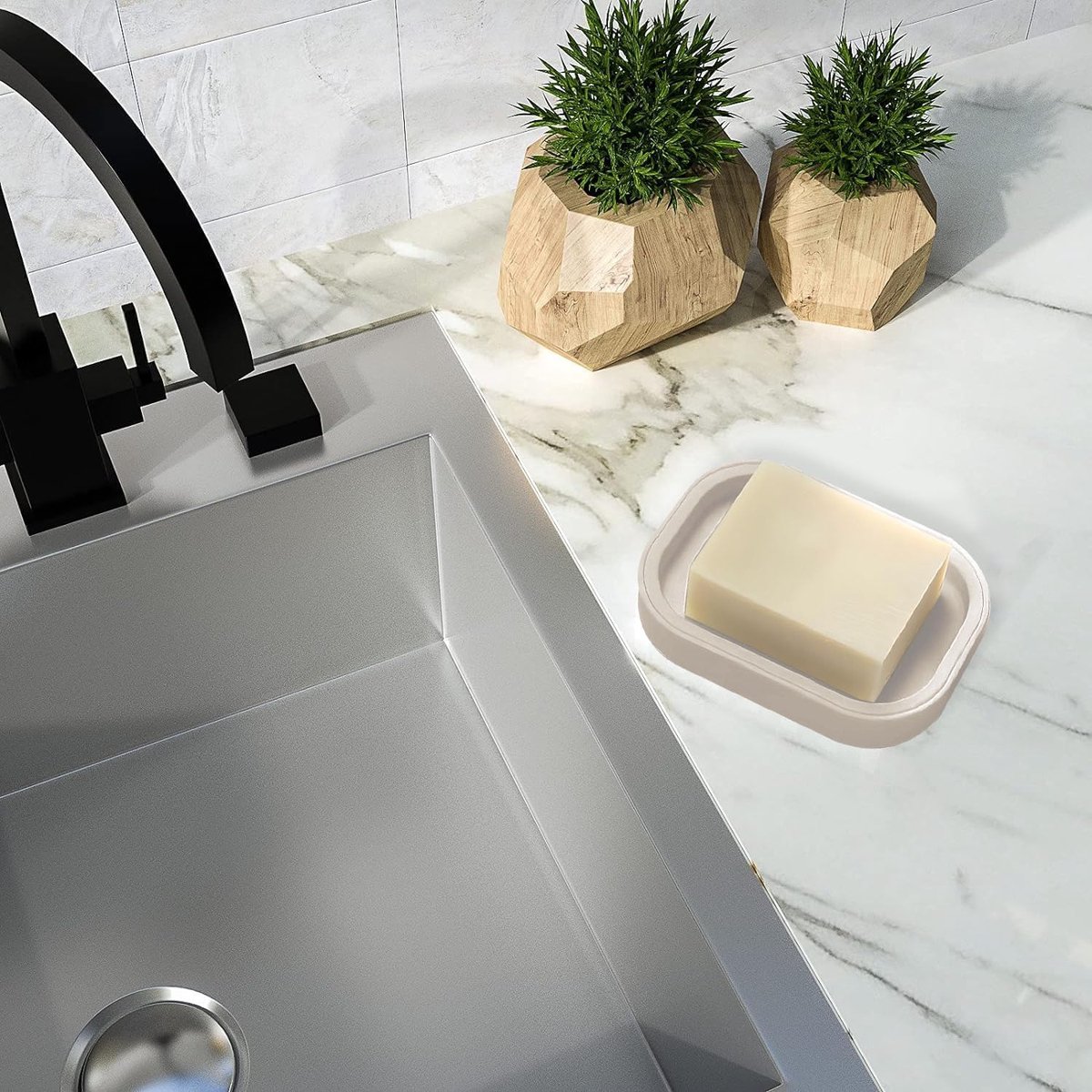 KIMHOME set van 2 zeepvaten met afvoer, antislip, draagbare zeephouders voor bad en keuken (kaki en lichtgroen) - ShopVlot