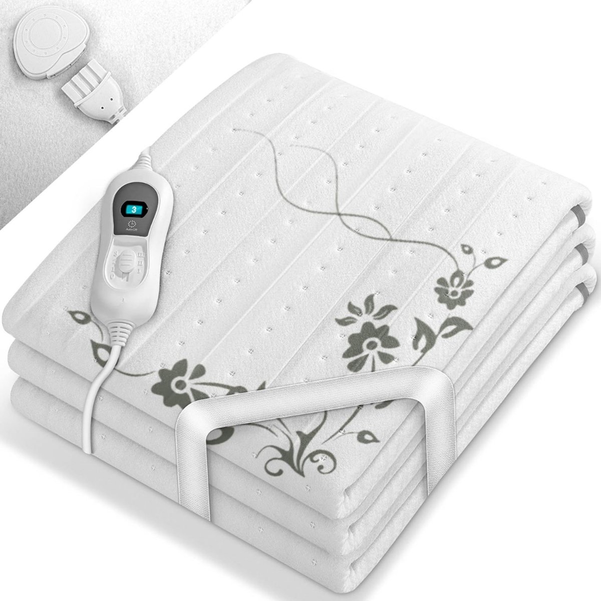 Allvia® Elektrische Onderdeken 1 Persoon - Elektrische Bovendeken - Elektrisch Deken - met 3 Temperatuurniveaus - Automatische Uitschakeling - Wit - 150cm x 80cm x 1cm