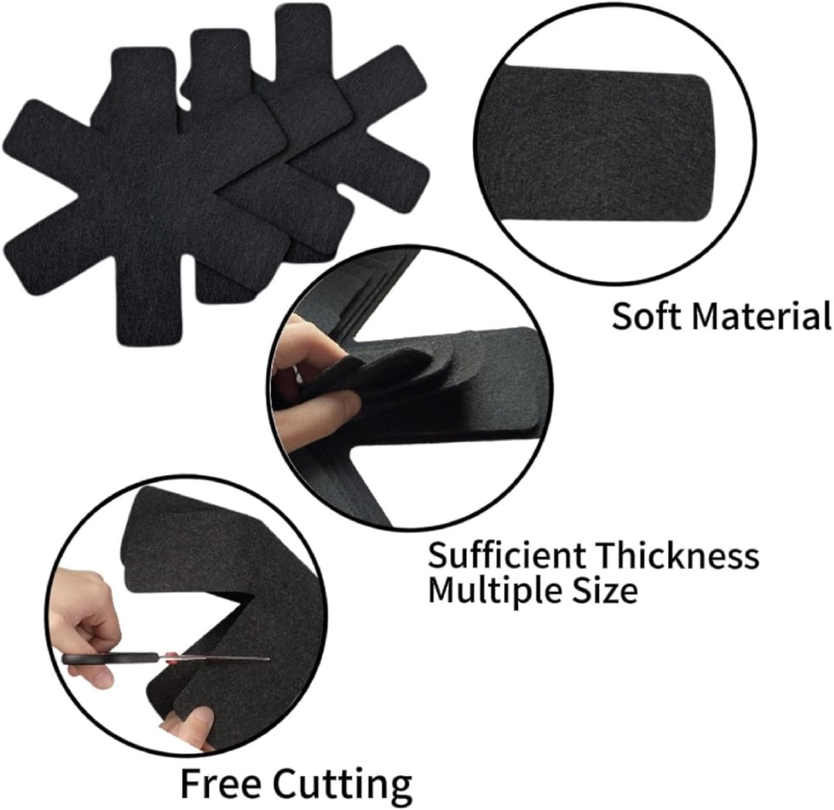 Set van 10 Vilt Pannenonderzetters, Antislip, Krassenbestendig, Voor Bescherming en Scheiding van Keuken Gereedschap, Zwart (20 cm)