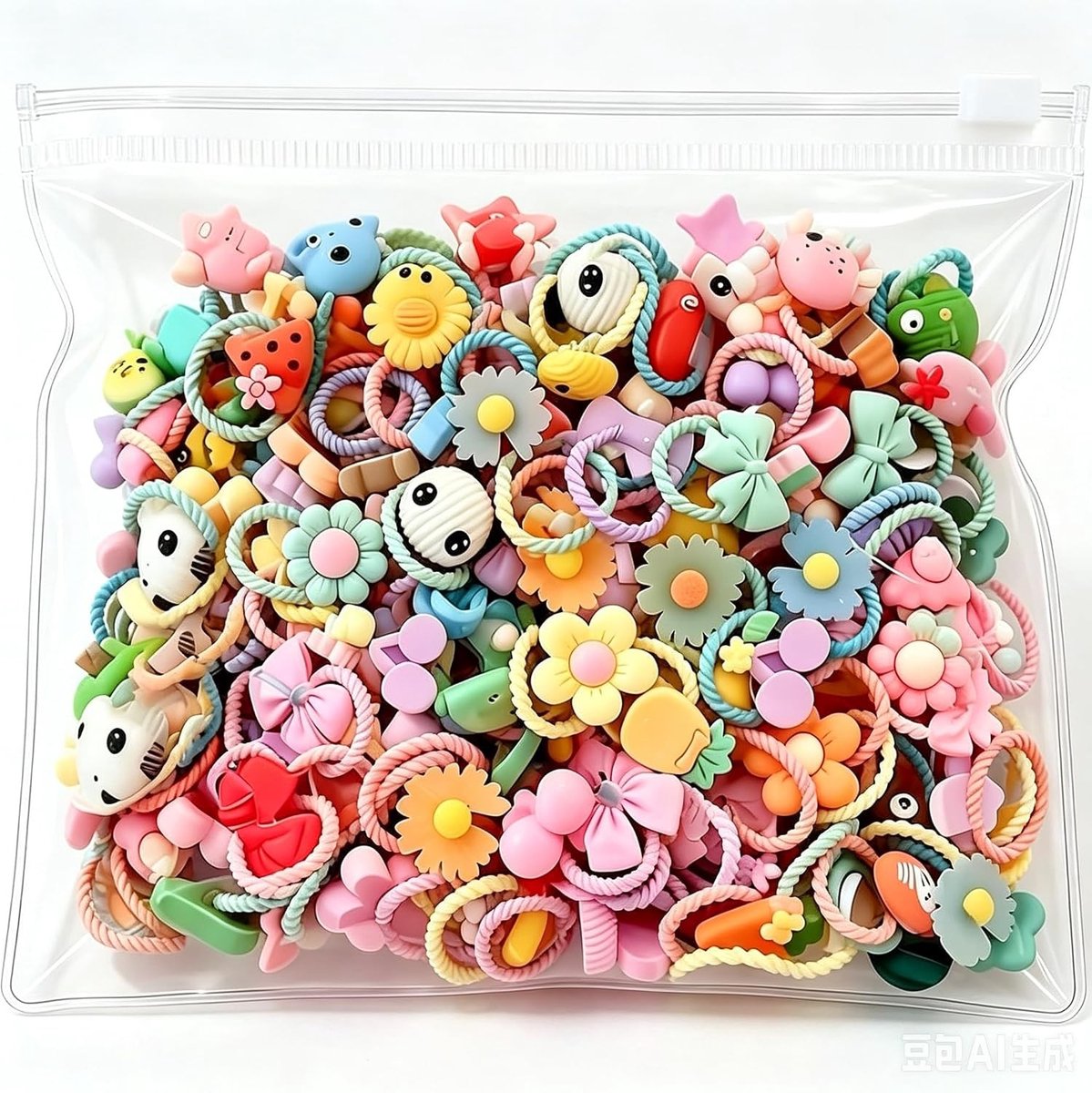 100 stuks kleurrijke haarelastiekjes voor meisjes, schattige elastiekjes met dieren- en bloemenmotieven, perfecte haaraccessoires voor elke gelegenheid