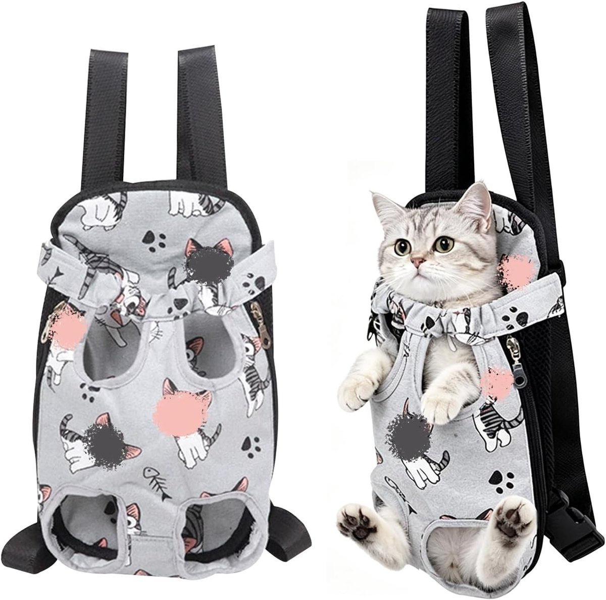 Draagbare katten draagtas van zacht materiaal, schattige cartoonstijl, ideaal voor katten en kittens, reisrugzak, huisdierdrager met extra vakken en comfortabele schouderbanden