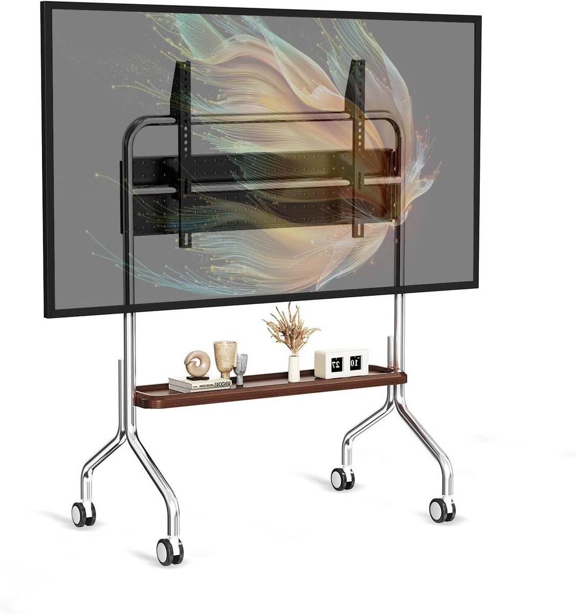 Mobiele TV standaard - Draagbare TV houder - Flexibele plaatsing - Met opbergplank - Tot 75 inch - Zwart