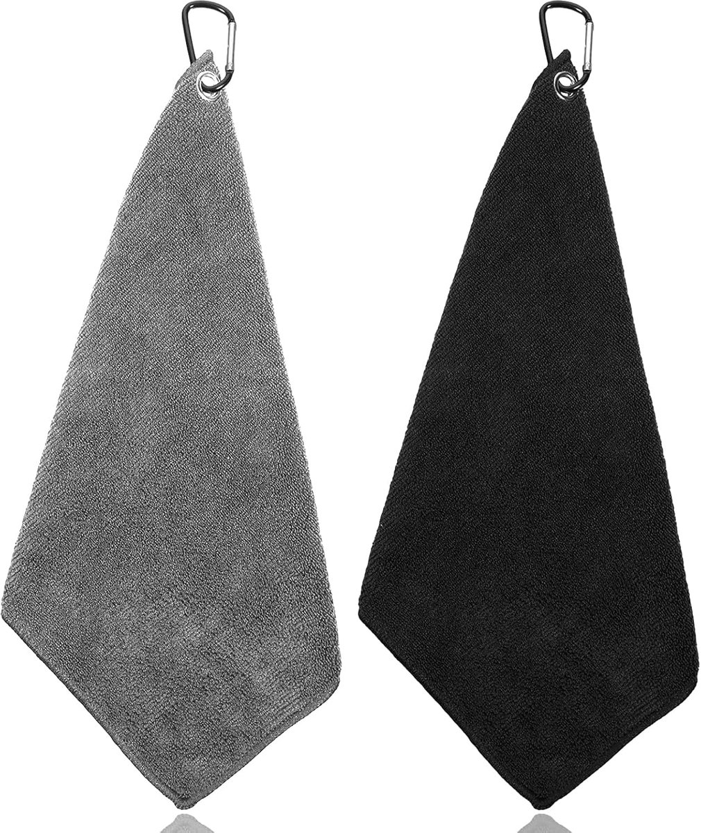 Microfibre golfdoeken 30x30 cm - zwart/grijs - met karabijnhaak - ideaal voor sporten - ShopVlot