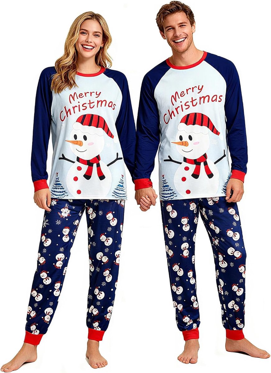 GRPSKCOS Couple Christmas Pajamas Adults Santa Christmas Pajamas Long Sleepwear Matching Pjs Set Xmas for Men Women, S - ShopVlot