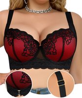 Currero BH Zonder Beugel - Strapless - Zonder Bandjes - Met Voorsluiting - Push-up Bh's - Comfort Beha - Comfortabel - Grote Sluiting - Zwart Rood - Cupmaat 100D