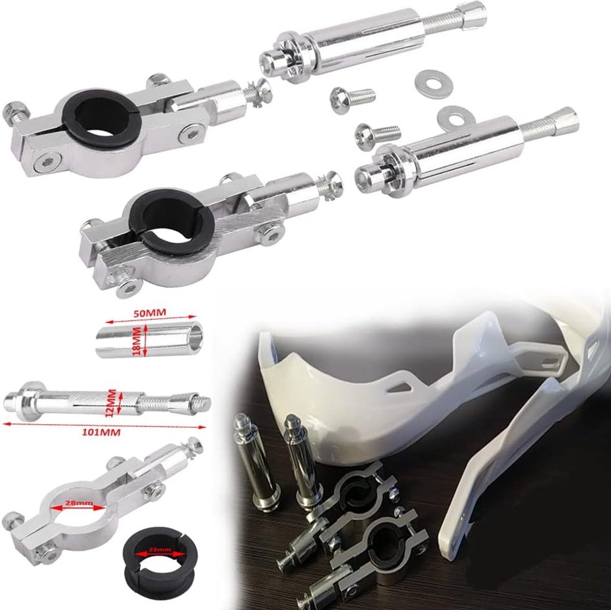 Motorfiets Handbeschermer Klem Bevestigingsset - Universeel voor 22mm & 28mm - Aluminium Legering - ShopVlot