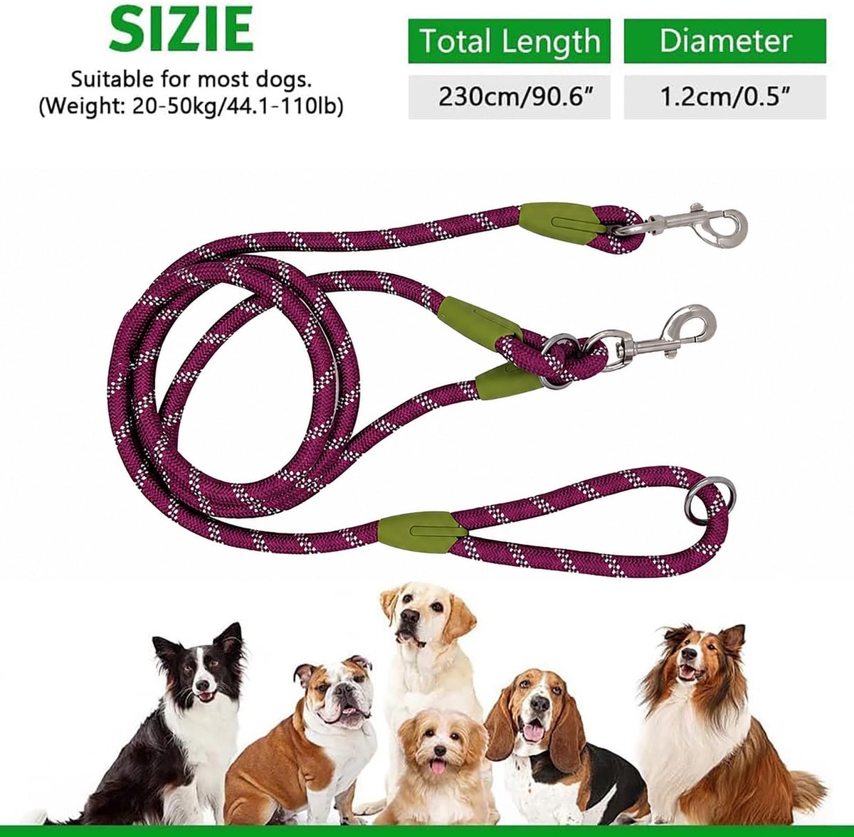 handsfree hondenriem crossbody - paars - reflecterende wandelriem - ideaal voor training en wandelen - ShopVlot