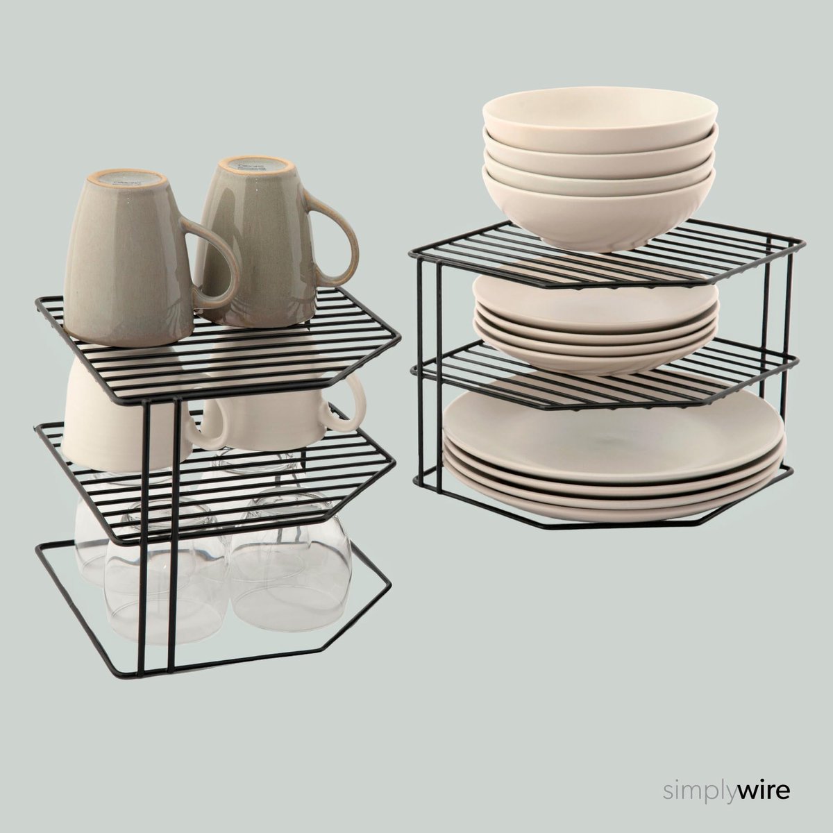 Bordenrek met 3 niveaus - Set van 2 keukenkastjesorganizers - Zwart kunststof gecoat staal - ShopVlot