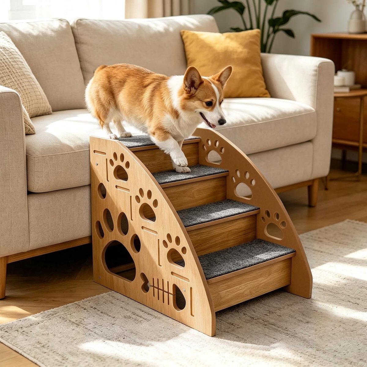 Hondentrap voor kleine honden en katten, antislip houten trap met 3 treden, ideaal voor bed en bank, 30 x 40 x 35 cm