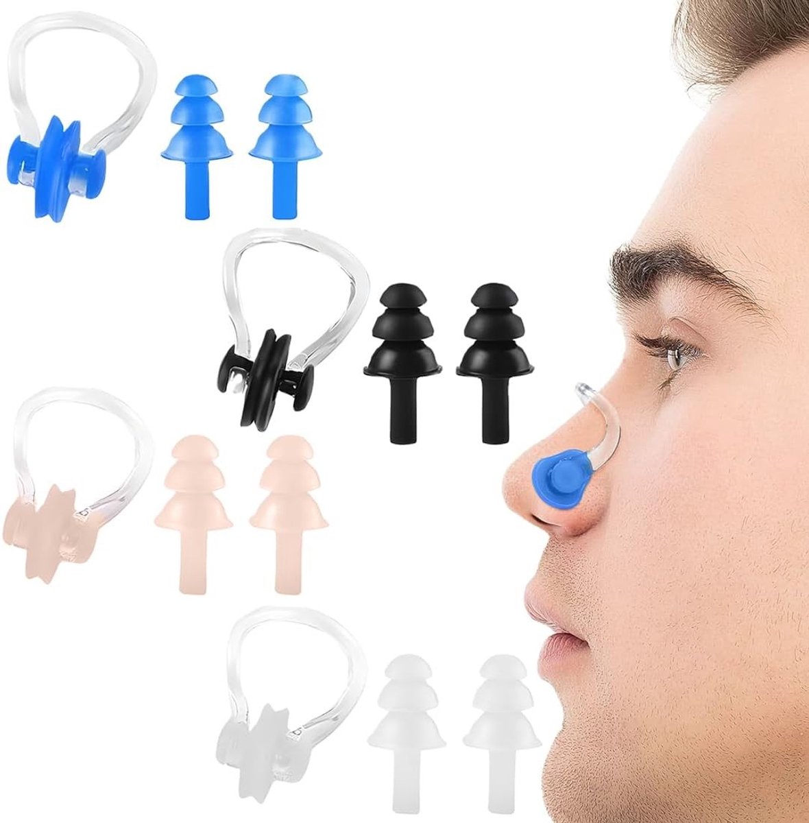 Nose Clip voor Volwassenen met Oordoppen voor Zwemmen - Set van 4, Ideaal voor Zwemtraining en Bescherming tegen Water