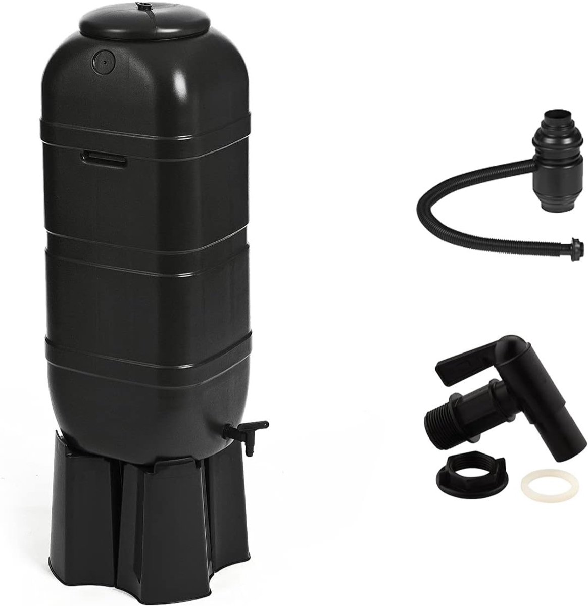 Allvia® Waterton - Regenton - Watertank - 100 Liter met Voet - Vulsysteem en Waterkraan - Zwart - 36cm x 36cm x 95cm