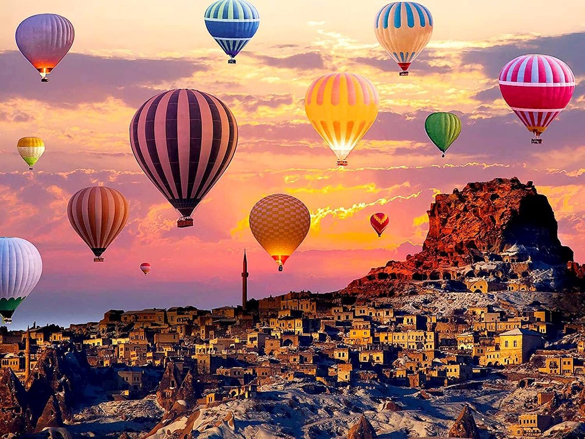 Kleurrige puzzel van 1000 stukjes met luchtballon, uitdagende puzzel voor volwassenen en kinderen vanaf 14 jaar - 70x50cm