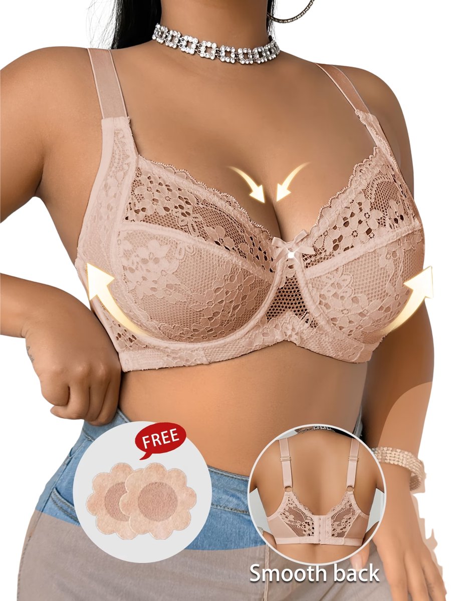 Currero BH Zonder Beugel - Strapless - Zonder Bandjes - Met Voorsluiting - Push-up Bh's - Comfort Beha - Comfortabel - Grote Sluiting - Beige - Cupmaat
