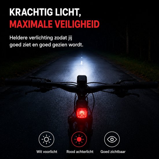 Oplaadbare Fietslamp - Fietsverlichting - Fietsverlichting - 1000 Lumen - Met Achterlicht - Zwart — afbeelding 5