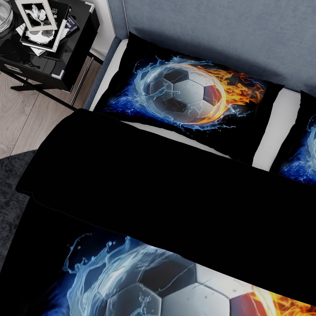 Voetbalbeddengoed, 200 x 200 cm, dekbedovertrek van microvezel met voetbalmotief, met ritssluiting en 2 kussenslopen - ShopVlot