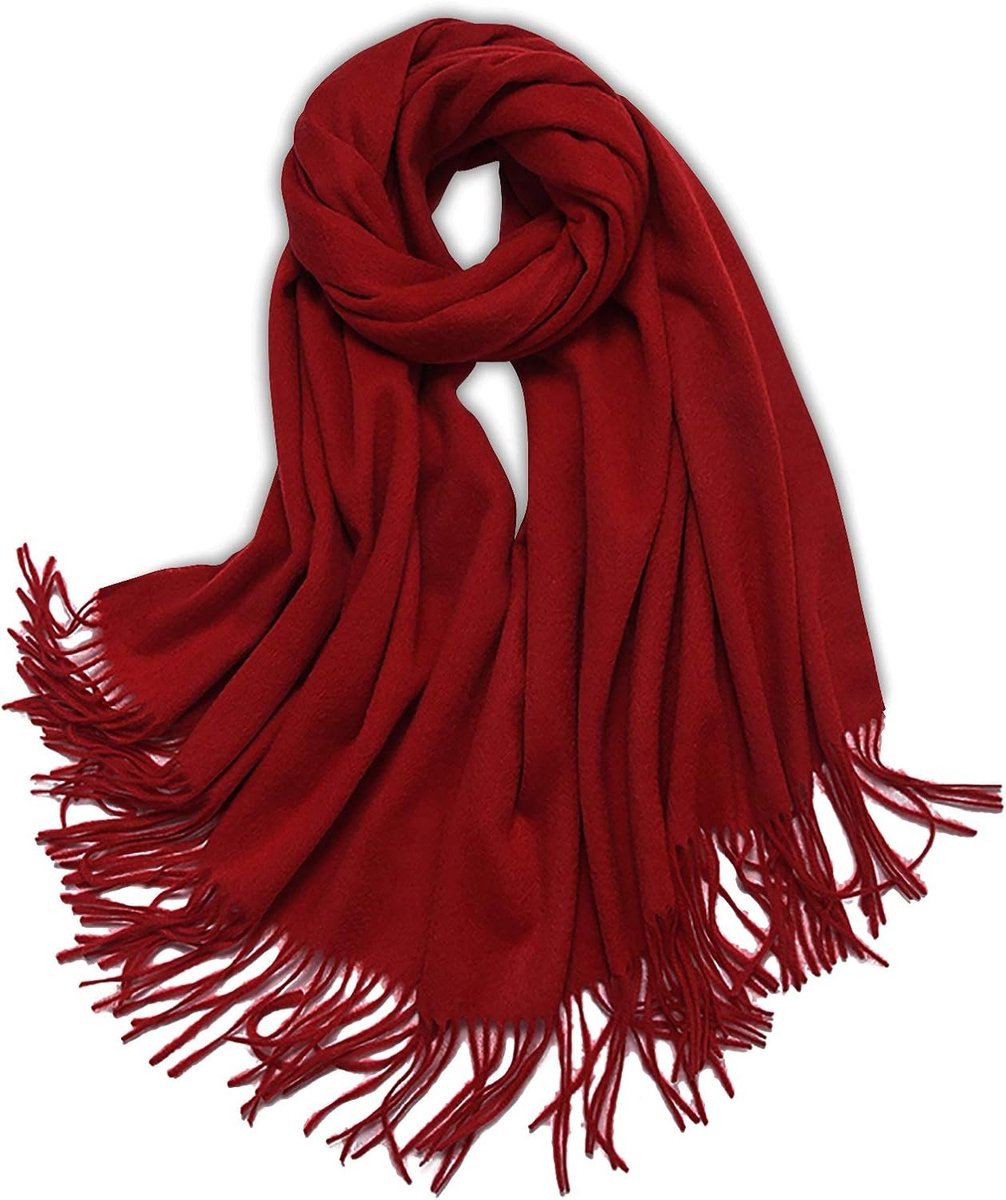 Premium Winter Cashmere Sjaal voor Vrouwen - Warme Pashmina in Effen Kleur met Franje - Zachte en Dikke Wollen Sjaal Wrap