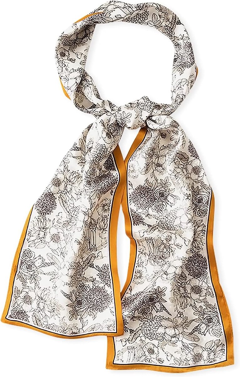 Dames Skinny Zijde Sjaal met Paisley Print en Streepjespatroon - Lichtgewicht Neckerchief en Haarband voor Mode en Accessoires, Wit