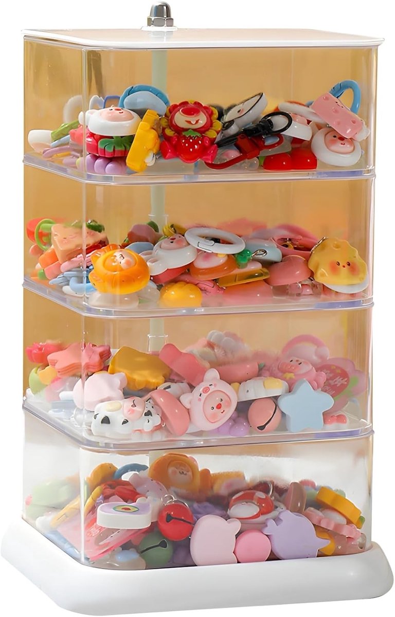 Transparante roterende sieraden organizer met 4 lagen, hoofdband en haaraccessoires opslag, grote capaciteit voor bureau en aanrecht