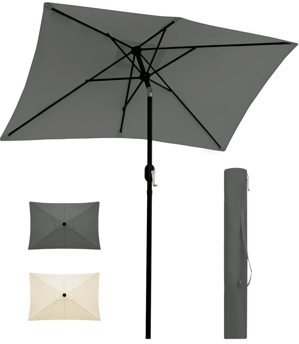Klarven® Parasol Donkergrijs - UV-bescherming, Waterbestendig en Kantelbaar 30 graden - Aluminium Paal en Polyester Doek - Rechthoekig B 206 x D 135 x H 234 cm